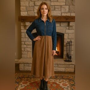VTG Studio Wear Jean Jumper‎ Women’s Denim Maxi Dress Small S Corduroy Cowgirl